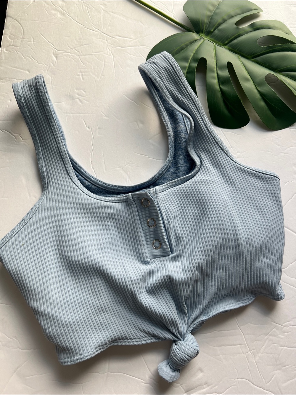 Bombshell sportswear Ribbed Knot-Front Tank Top — Light Blue